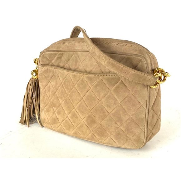 "Chanel Fringe Tassel Camera Bag Quilted Beige Sue - Picture 1 of 11